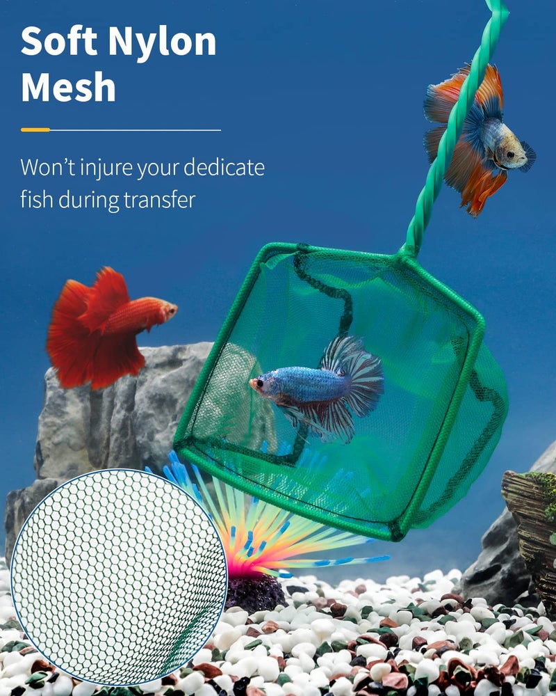Pawfly 4 Inch Aquarium Fish Net with Braided Metal Handle Small Square Net with Soft Fine Mesh Sludge Food Residue Wastes Skimming Cleaning Net for Fish Tanks Small Koi Ponds and Pools - Image 2